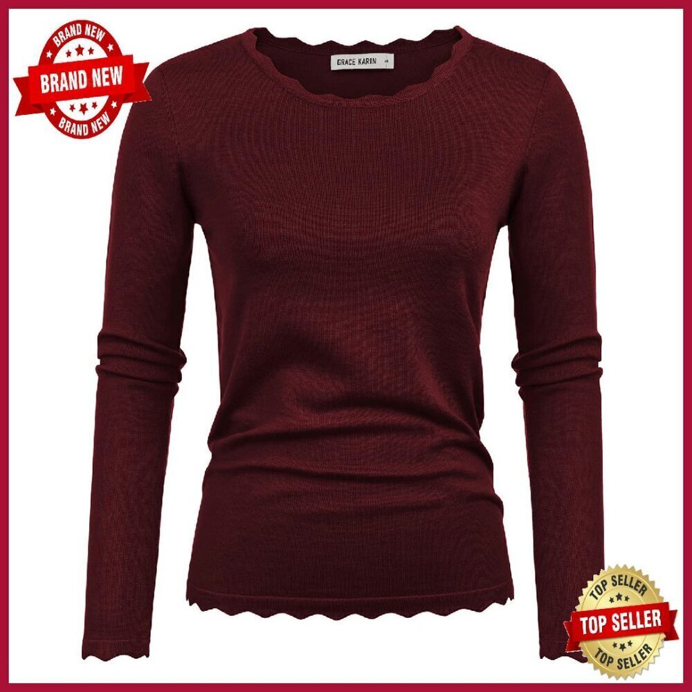 Stretchy Long Sleeve Pullover Sweater Top Slim Fit Lightweight